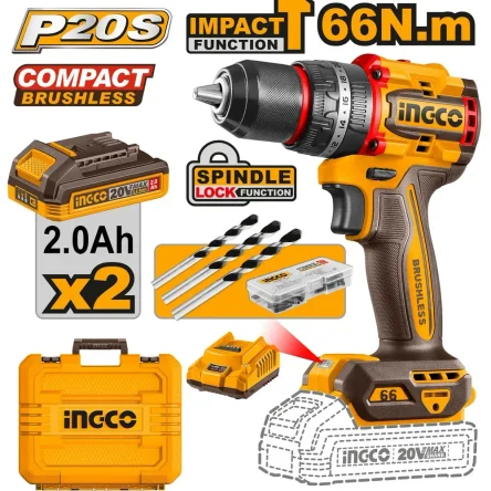 Бесщеточный ударный шуруповерт Li-ion 20В, 66 Нм INGCO CIDLI20668 INDUSTRIAL